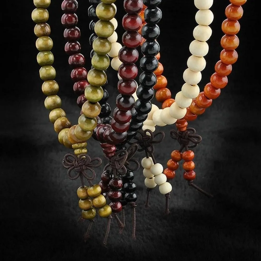 Feng shui bracelet,Braided Rope Bracelet, 108 Prayer Wooden Beads Bracelet, 8MM Meditation Buddha Tibetan Bracelet, Natural Ebony Sandalwood Prayer Beads Wrist Necklace Chain for Men and Women