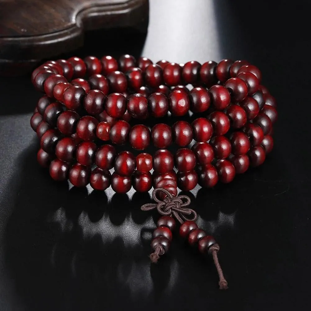 Feng shui bracelet,Braided Rope Bracelet, 108 Prayer Wooden Beads Bracelet, 8MM Meditation Buddha Tibetan Bracelet, Natural Ebony Sandalwood Prayer Beads Wrist Necklace Chain for Men and Women