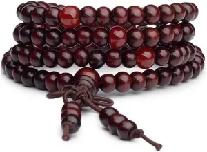 Feng shui bracelet,Braided Rope Bracelet, 108 Prayer Wooden Beads Bracelet, 8MM Meditation Buddha Tibetan Bracelet, Natural Ebony Sandalwood Prayer Beads Wrist Necklace Chain for Men and Women