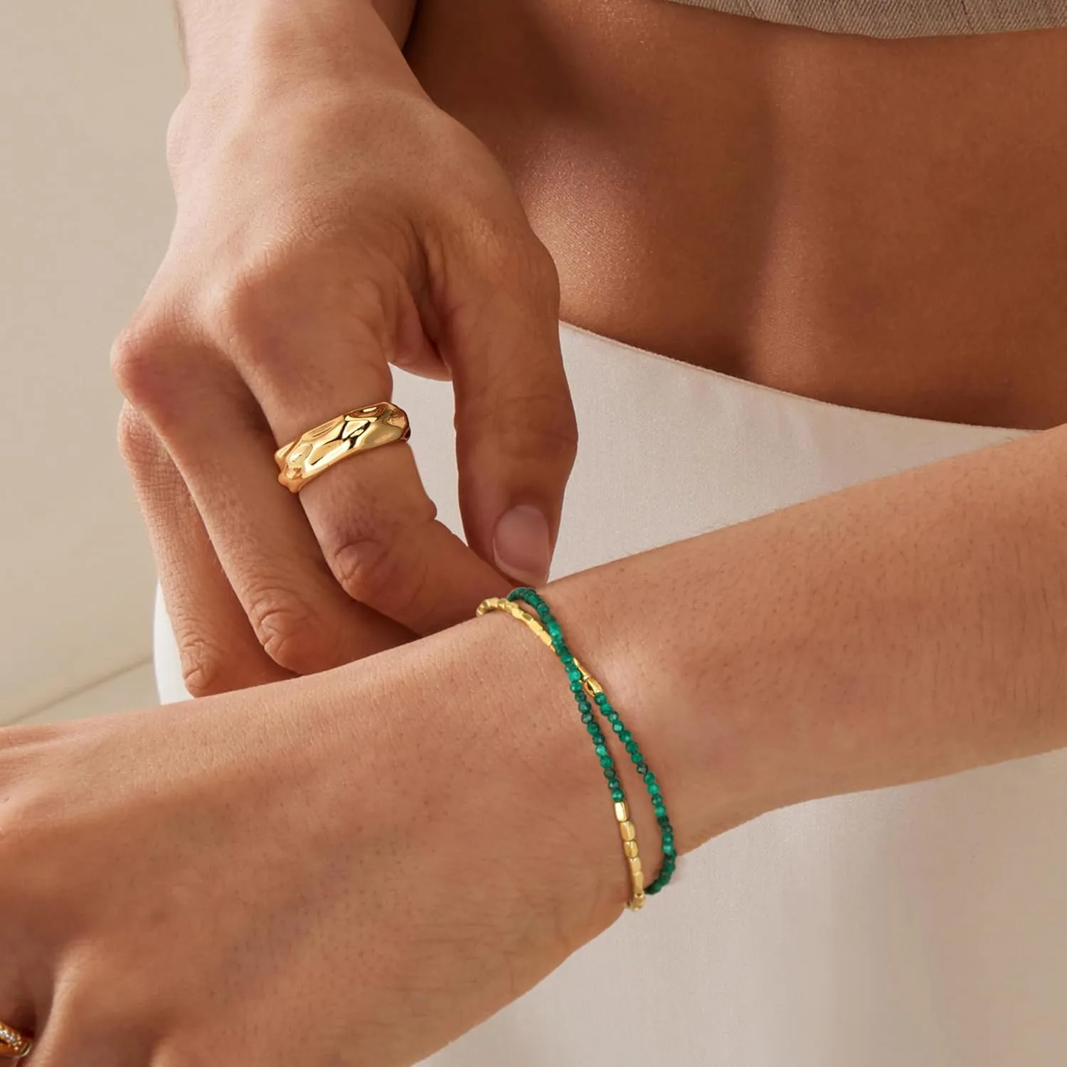 Fettero Charm Bracelet for Women Trendy - Dainty Gold Bracelet Stack Cute Beads Bracelet 14K Gold Plated Layered Boho Bracelets Jewelry
