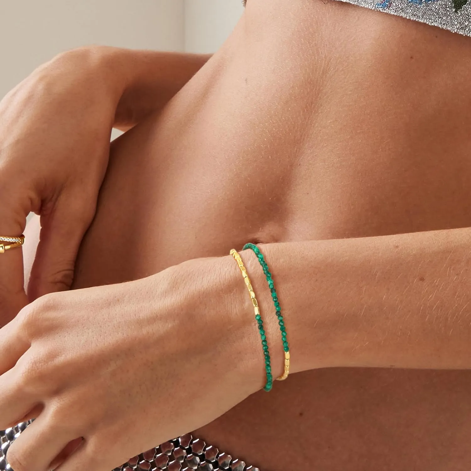 Fettero Charm Bracelet for Women Trendy - Dainty Gold Bracelet Stack Cute Beads Bracelet 14K Gold Plated Layered Boho Bracelets Jewelry
