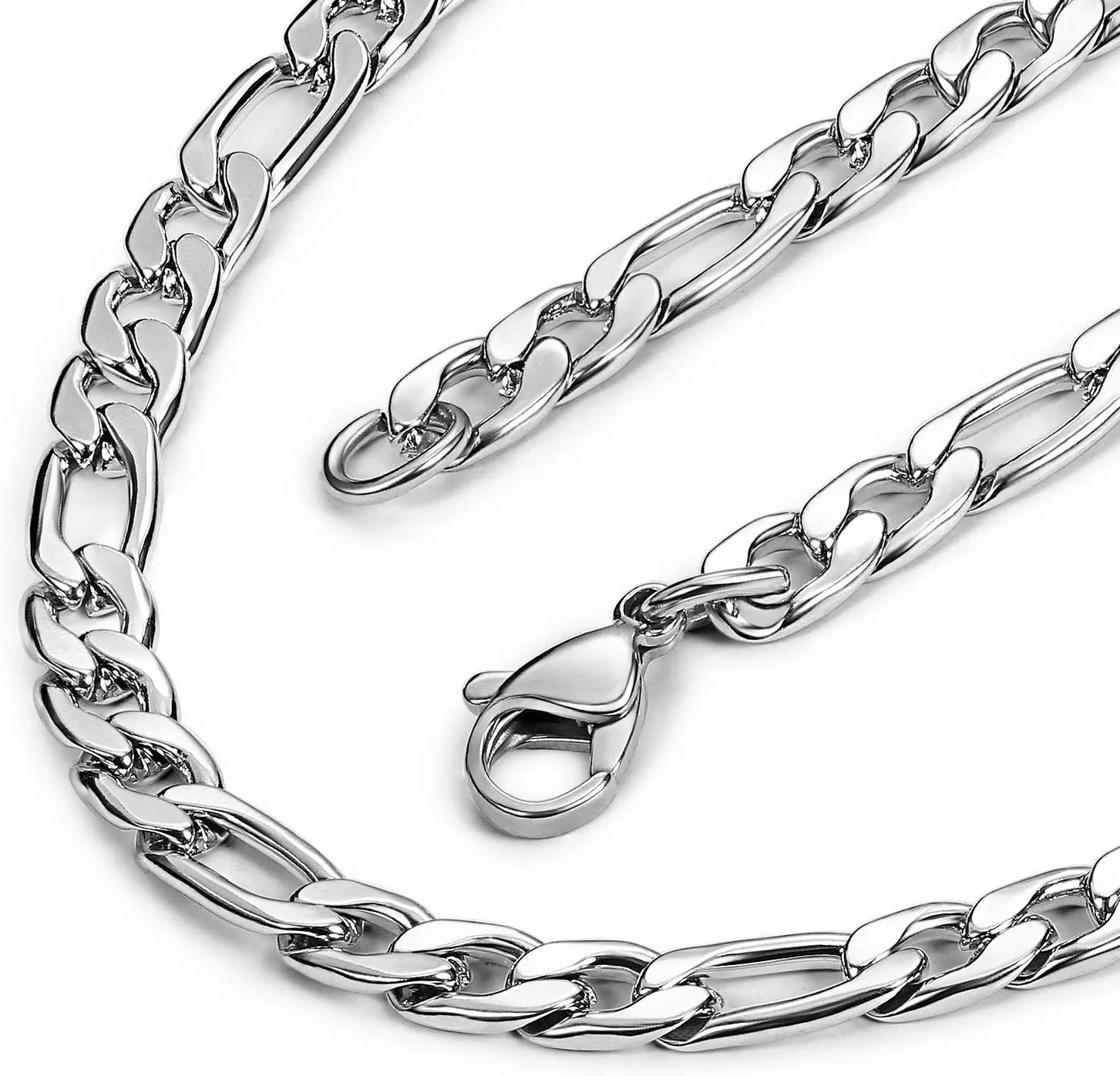 Figaro Chain Stainless Steel Curb Necklace Neck Link Chain Figaro Link Chain For Men (5mm, 18-40 Inches Chain)