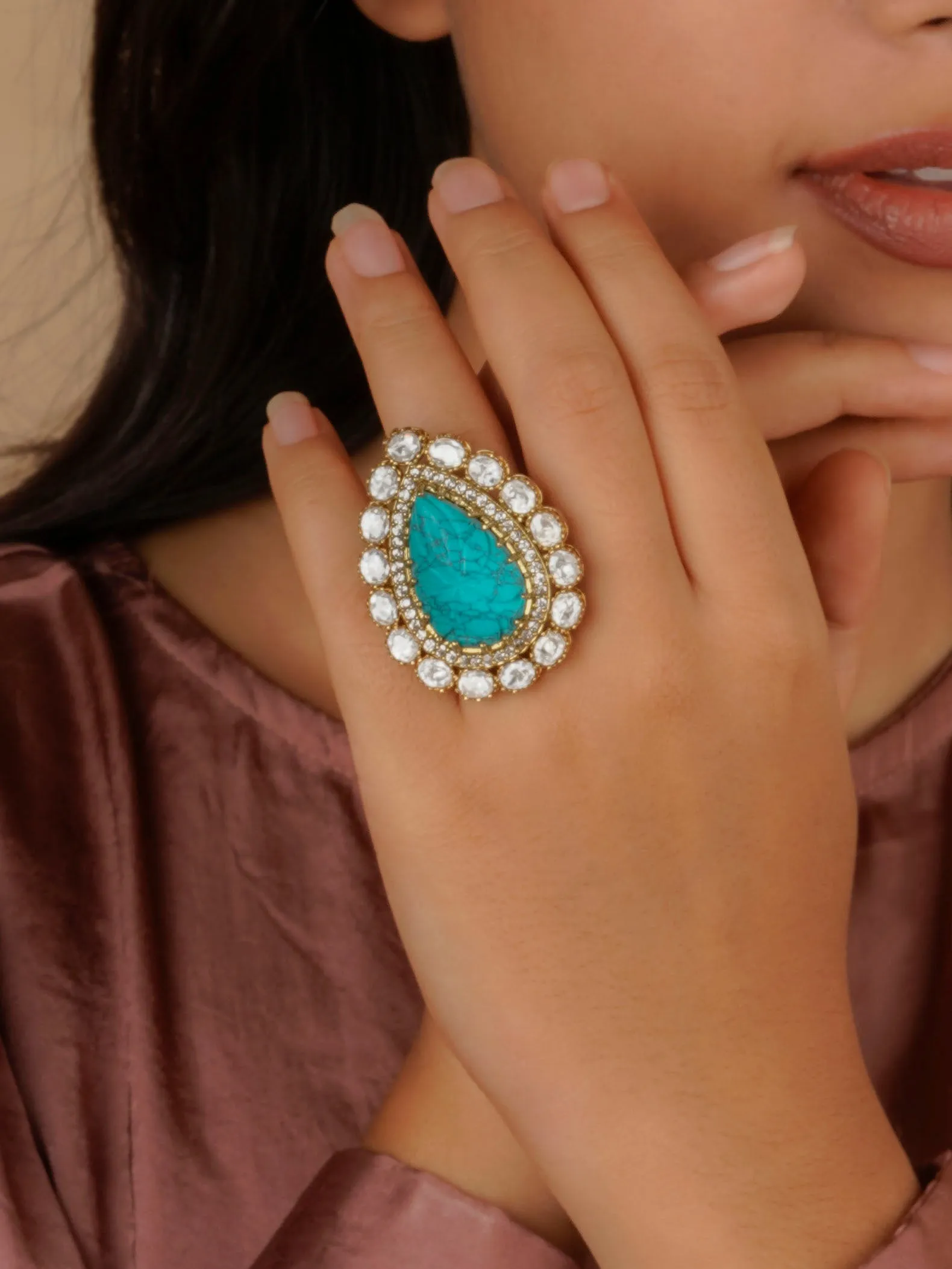 Firoza Color Gold Plated Contemporary Ring - CC-RNG4F