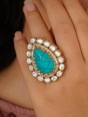 Firoza Color Gold Plated Contemporary Ring - CC-RNG4F