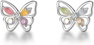 Flat Back Diamond Stud Earrings for Women 14k Gold Plated Minimalist Earrinngs, Hypoallergenic Silver Post Dainty Cute Cartilage CZ Earrings Jewelry Gifts Cherry/Flower/Butterfly/Drop/Pearl