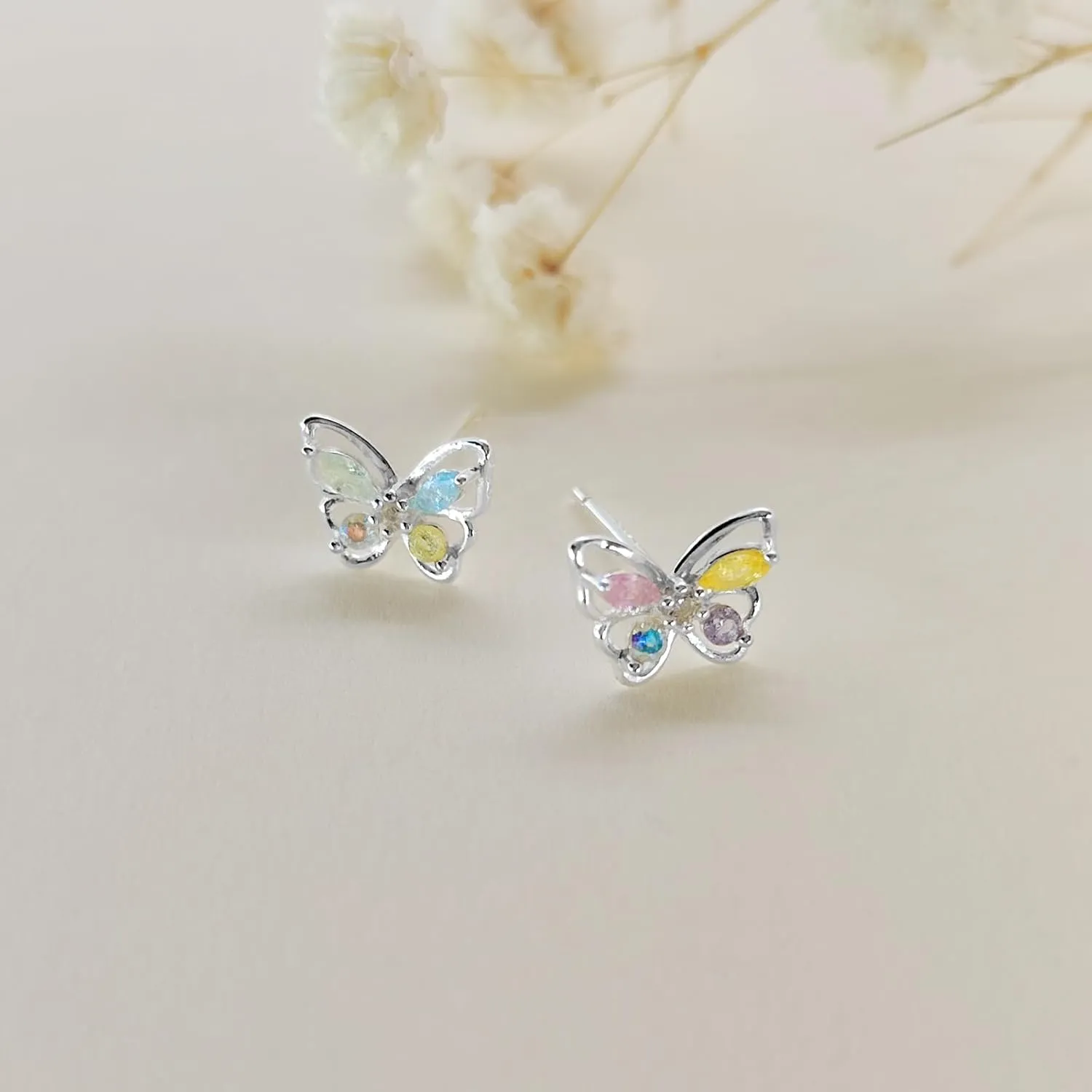 Flat Back Diamond Stud Earrings for Women 14k Gold Plated Minimalist Earrinngs, Hypoallergenic Silver Post Dainty Cute Cartilage CZ Earrings Jewelry Gifts Cherry/Flower/Butterfly/Drop/Pearl