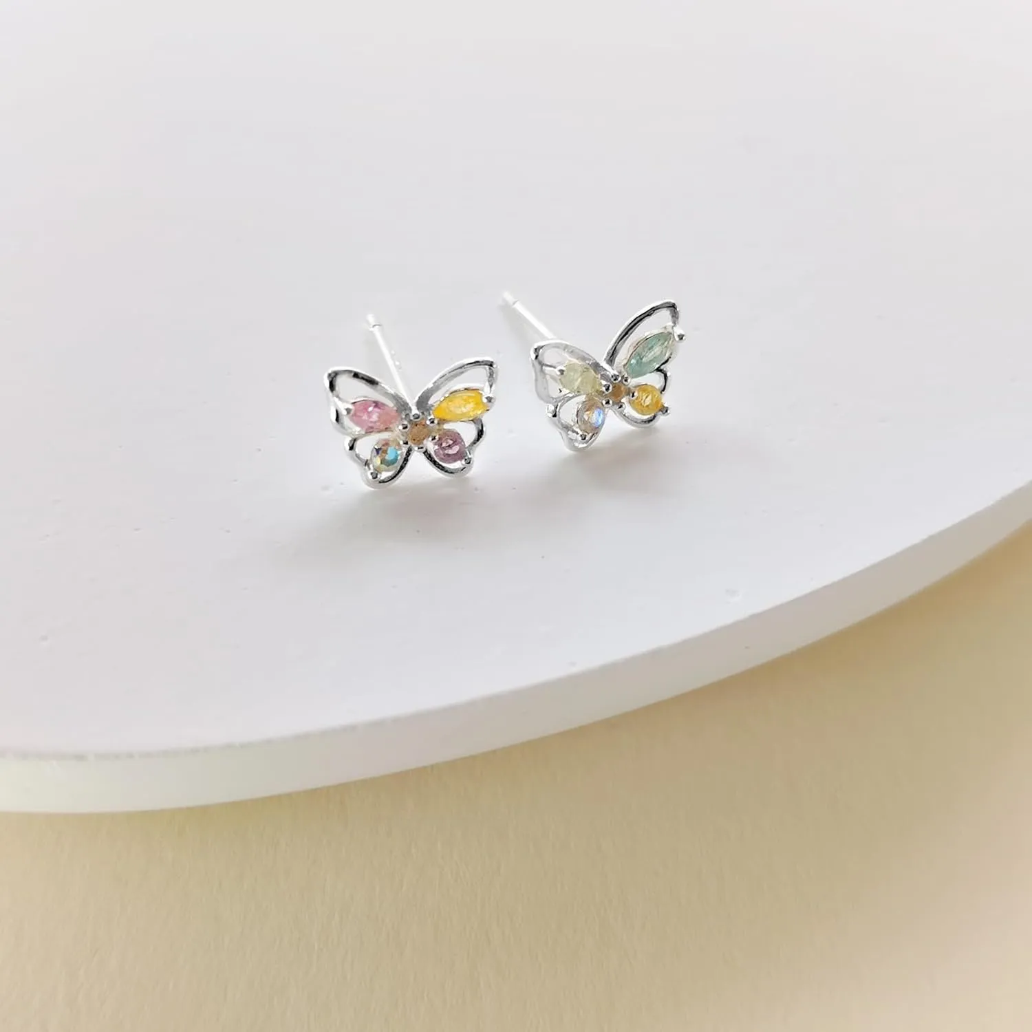 Flat Back Diamond Stud Earrings for Women 14k Gold Plated Minimalist Earrinngs, Hypoallergenic Silver Post Dainty Cute Cartilage CZ Earrings Jewelry Gifts Cherry/Flower/Butterfly/Drop/Pearl