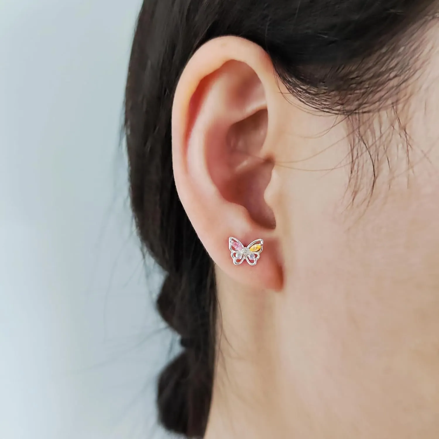 Flat Back Diamond Stud Earrings for Women 14k Gold Plated Minimalist Earrinngs, Hypoallergenic Silver Post Dainty Cute Cartilage CZ Earrings Jewelry Gifts Cherry/Flower/Butterfly/Drop/Pearl