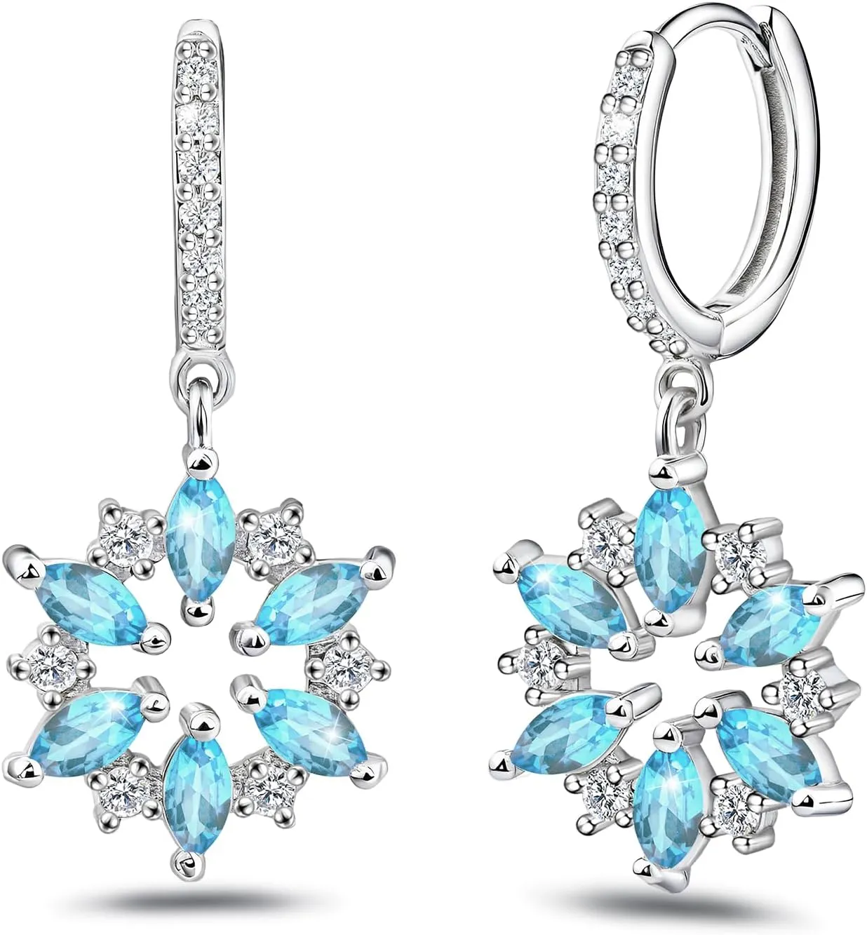 Flower Hoop Earrings with Dangle Sterling Silver Snowflake Earrings Trendy Hypoallergenic Cubic Zirconia Hoop Earrings with Dangling Charms Dainty Fashion Loop Earrings for Women Gifts for Birthday