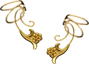 Flower Pair Non-pierced Wave Ear Cuff Earring Wrap Clips Gold On 925 Sterling