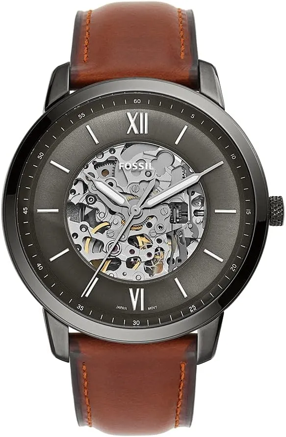 Fossil Men's Neutra Automatic Stainless Steel and Leather Three-Hand Skeleton Watch