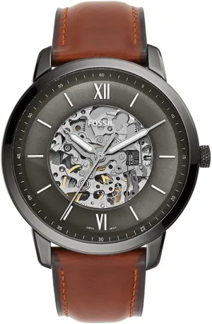 Fossil Men's Neutra Automatic Stainless Steel and Leather Three-Hand Skeleton Watch