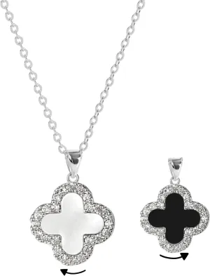 Four Leaf Studded Clover Necklace | Double Sided Clover Necklace White & Black | Lovely Gift for Women