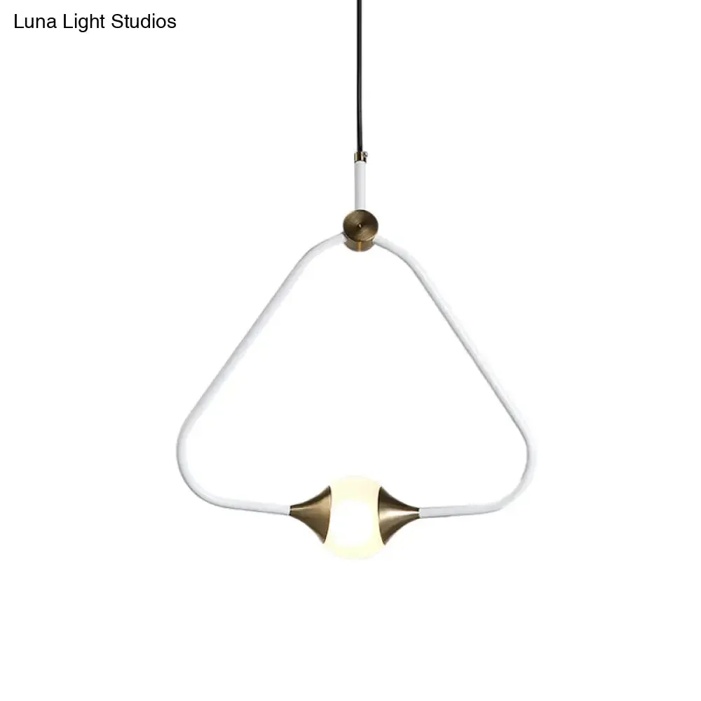 Frosted Glass Pendulum Light - Minimalist White Ceiling Pendant with Triangular Frame
