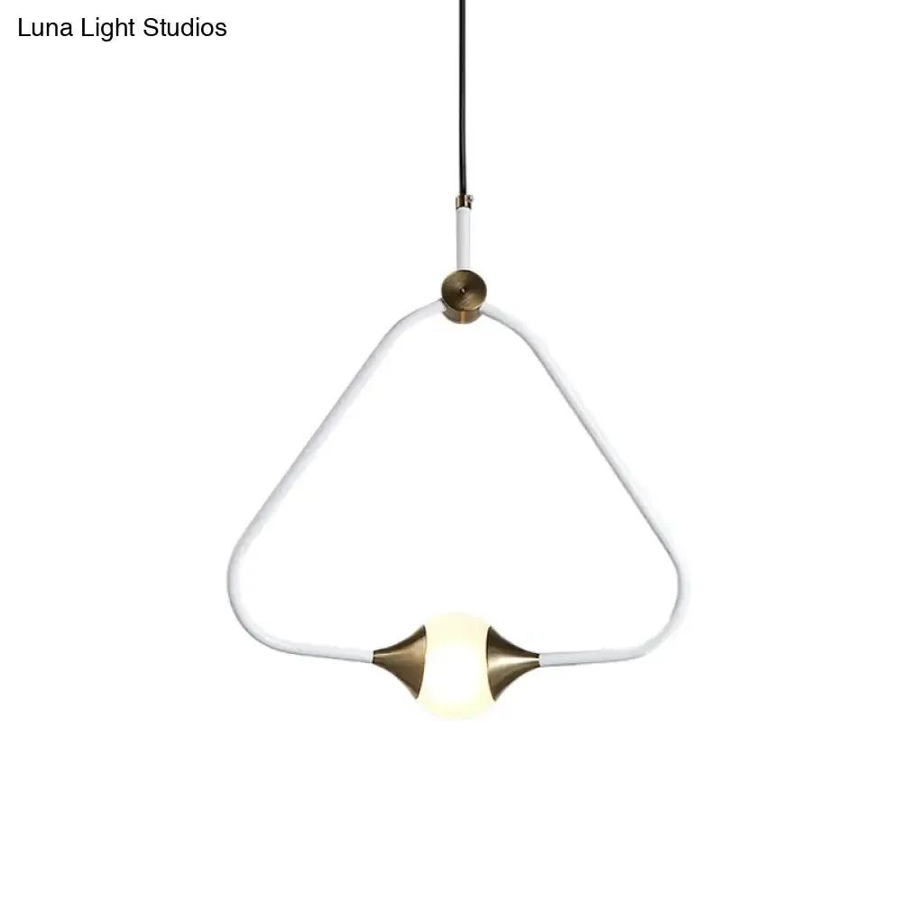 Frosted Glass Pendulum Light - Minimalist White Ceiling Pendant with Triangular Frame