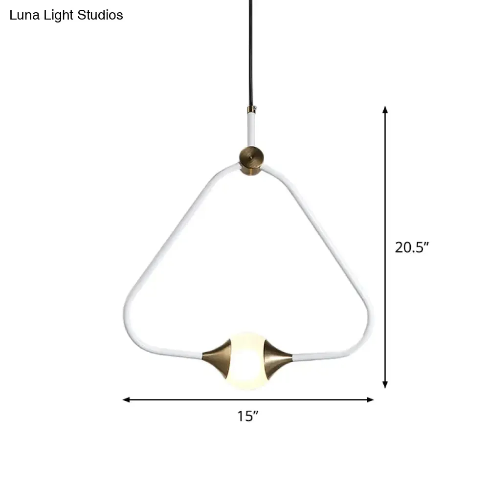 Frosted Glass Pendulum Light - Minimalist White Ceiling Pendant with Triangular Frame