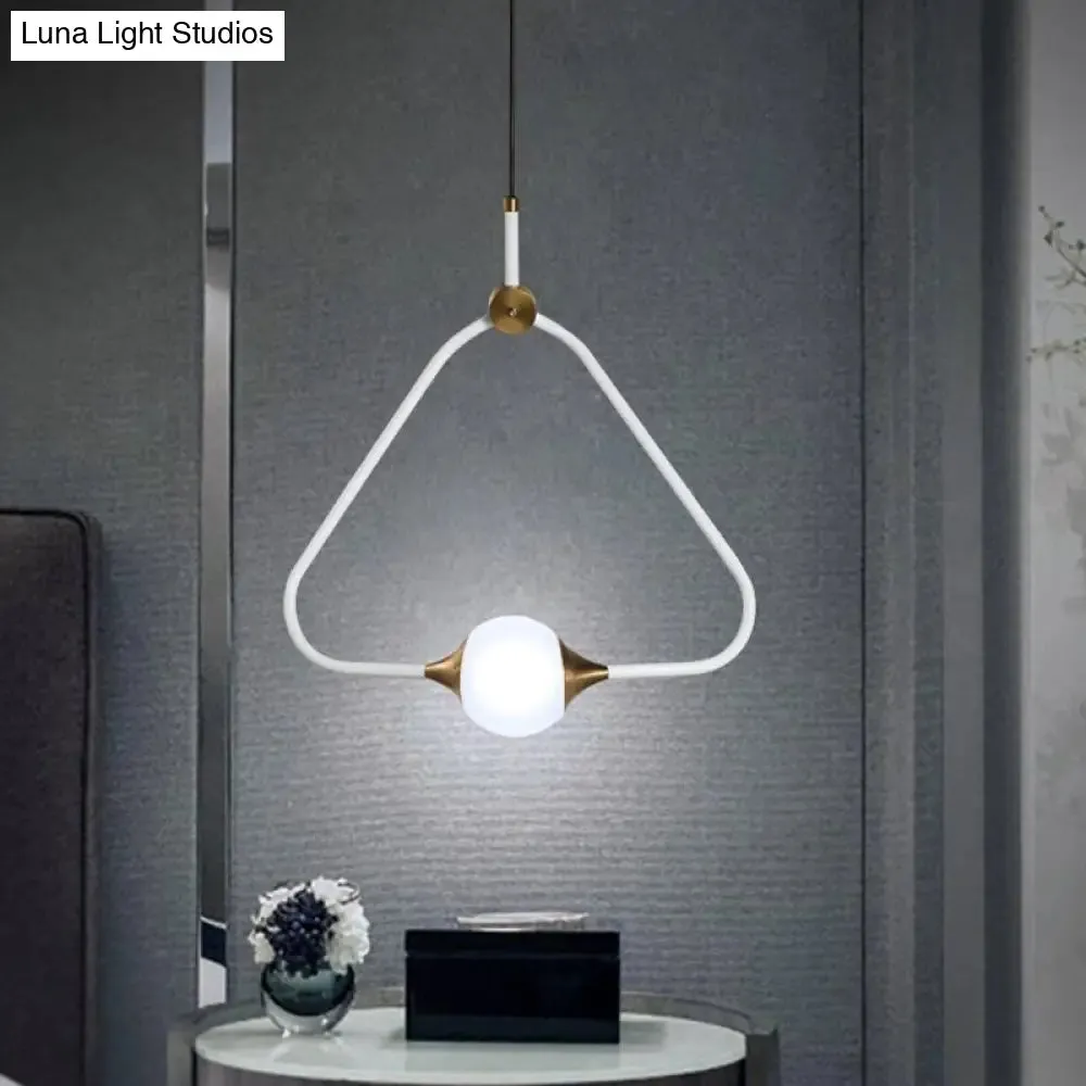 Frosted Glass Pendulum Light - Minimalist White Ceiling Pendant with Triangular Frame