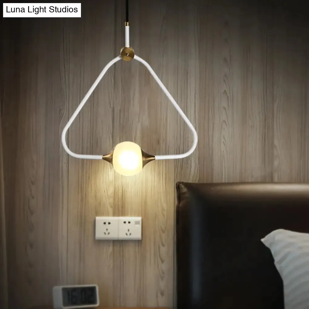 Frosted Glass Pendulum Light - Minimalist White Ceiling Pendant with Triangular Frame