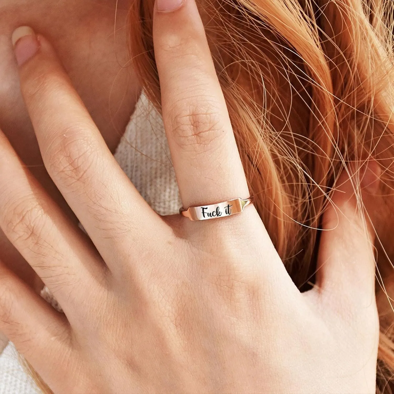 Fuck It Dainty Bar Ring Fuck Ring Engraved Minimalist Statement Ring Stainless Steel Handmade Ring Funny Engraved Fuck It Minimalist Stackable Ring Jewelry Gifts for Women Men