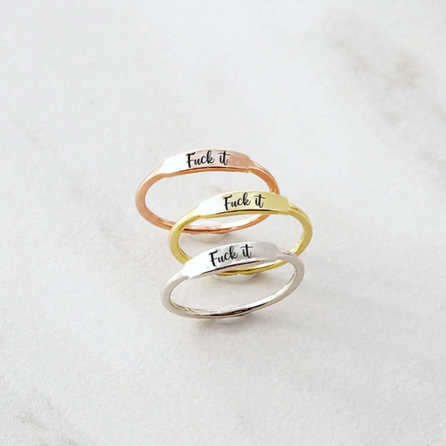 Fuck It Dainty Bar Ring Fuck Ring Engraved Minimalist Statement Ring Stainless Steel Handmade Ring Funny Engraved Fuck It Minimalist Stackable Ring Jewelry Gifts for Women Men