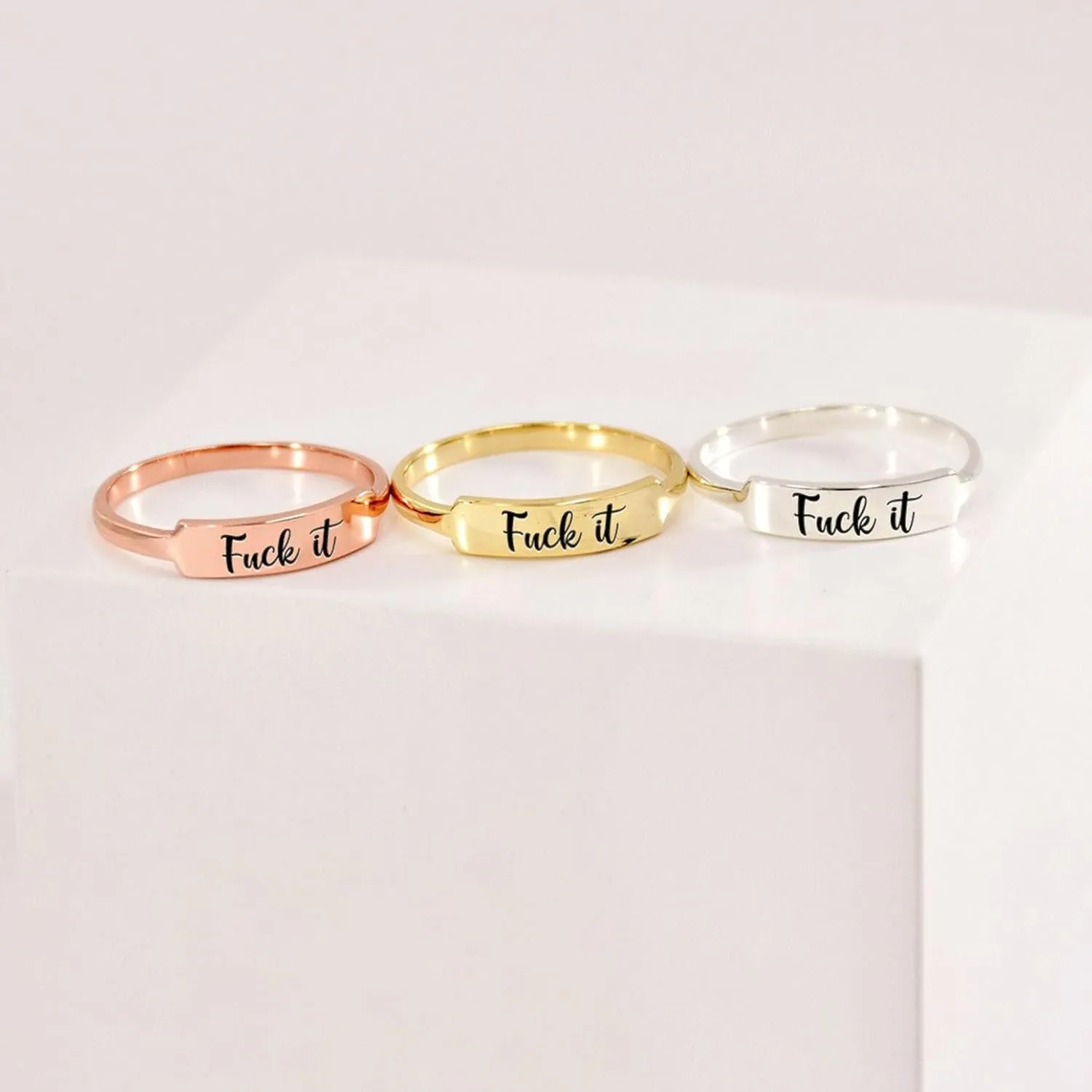 Fuck It Dainty Bar Ring Fuck Ring Engraved Minimalist Statement Ring Stainless Steel Handmade Ring Funny Engraved Fuck It Minimalist Stackable Ring Jewelry Gifts for Women Men