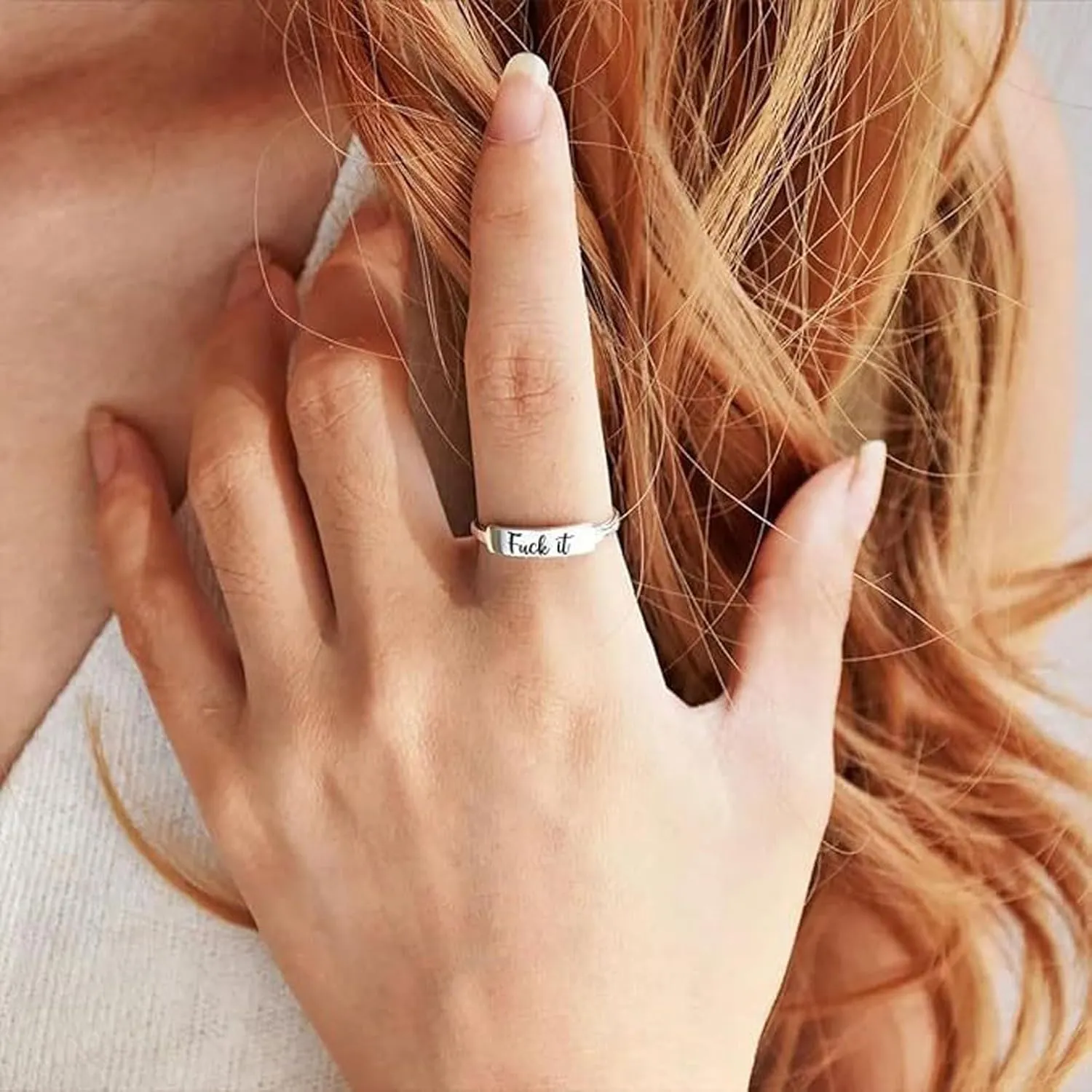 Fuck It Dainty Bar Ring Fuck Ring Engraved Minimalist Statement Ring Stainless Steel Handmade Ring Funny Engraved Fuck It Minimalist Stackable Ring Jewelry Gifts for Women Men