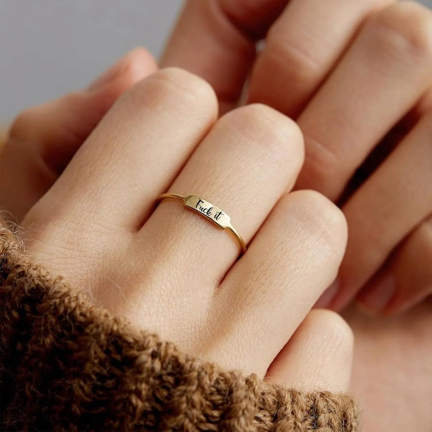 Fuck It Dainty Bar Ring Fuck Ring Engraved Minimalist Statement Ring Stainless Steel Handmade Ring Funny Engraved Fuck It Minimalist Stackable Ring Jewelry Gifts for Women Men