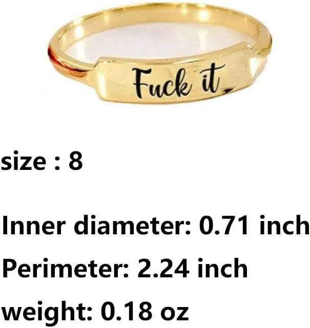 Fuck It Dainty Bar Ring Funny Engraved Fuck It Ring Stainless Steel Rings with Fuck It Letters for Women Men