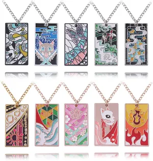 FunBoat 10Pcs Kimetsu No Yaiba Rengoku Mitsuri Necklace Set - Anime Tanjiro Hanafuda Dangle Earrings - Halloween Costume Cosplay Gifts for Men Women