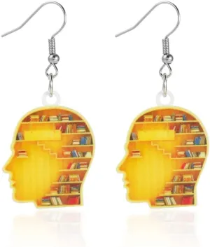 Funny Acrylic Book Lover Heart Librarian Drop Dangle Earrings Library Book Decor Collection Book Shelf for Women Lightweight Bookworm Jewelry