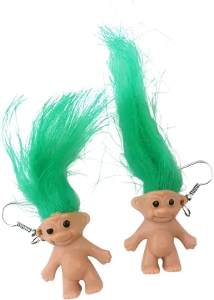 Funny Ugly Doll Dangle Earrings Colorful Hair Exaggerated Cool Cartoons Doll Dangling Earrings for Women Men