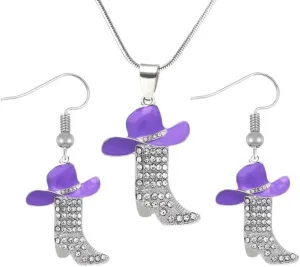 Fuqimanman2020 Colorful Rhinestone Western Boots Necklace Earrings Set for Women Boho Cowgirl Cowboy Enamel Hat Boot Drop Dangle Earrings Country Concert Party Outfits Jewelry Gift