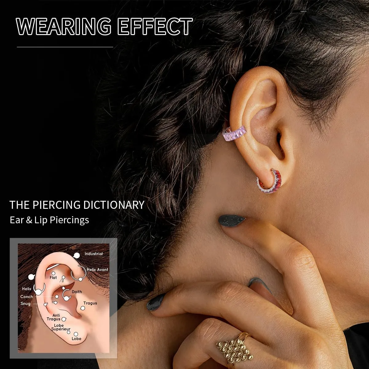 G23 Titanium Hypoallergenic Cubic Zirconia Hoop Huggie Diamond Pave Cuff Ear Climbers Cartilage Stud Earrings for woman man