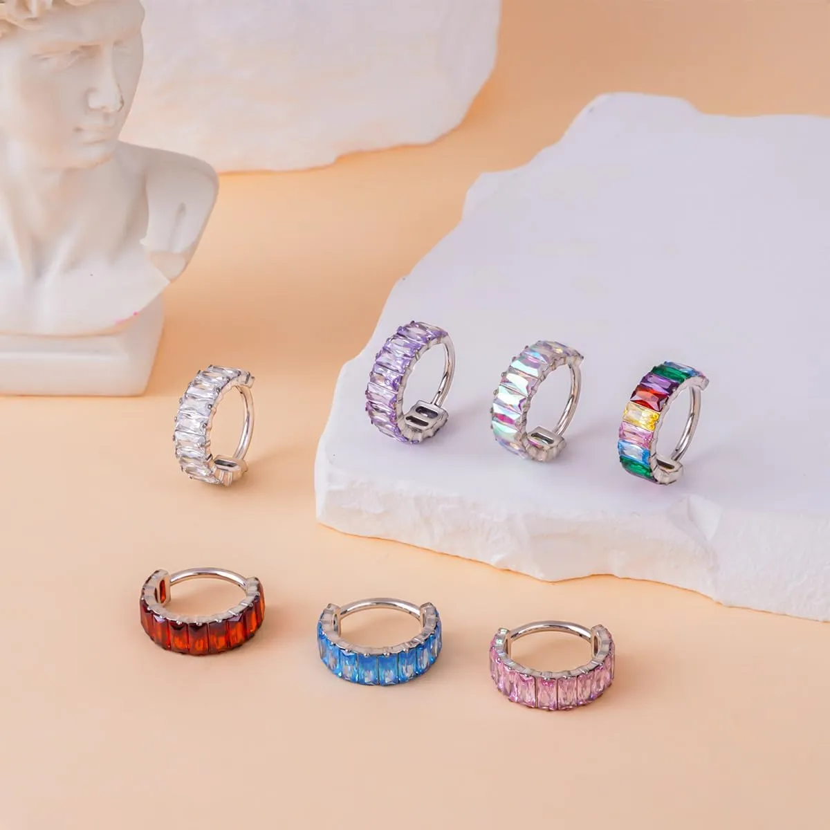 G23 Titanium Hypoallergenic Cubic Zirconia Hoop Huggie Diamond Pave Cuff Ear Climbers Cartilage Stud Earrings for woman man