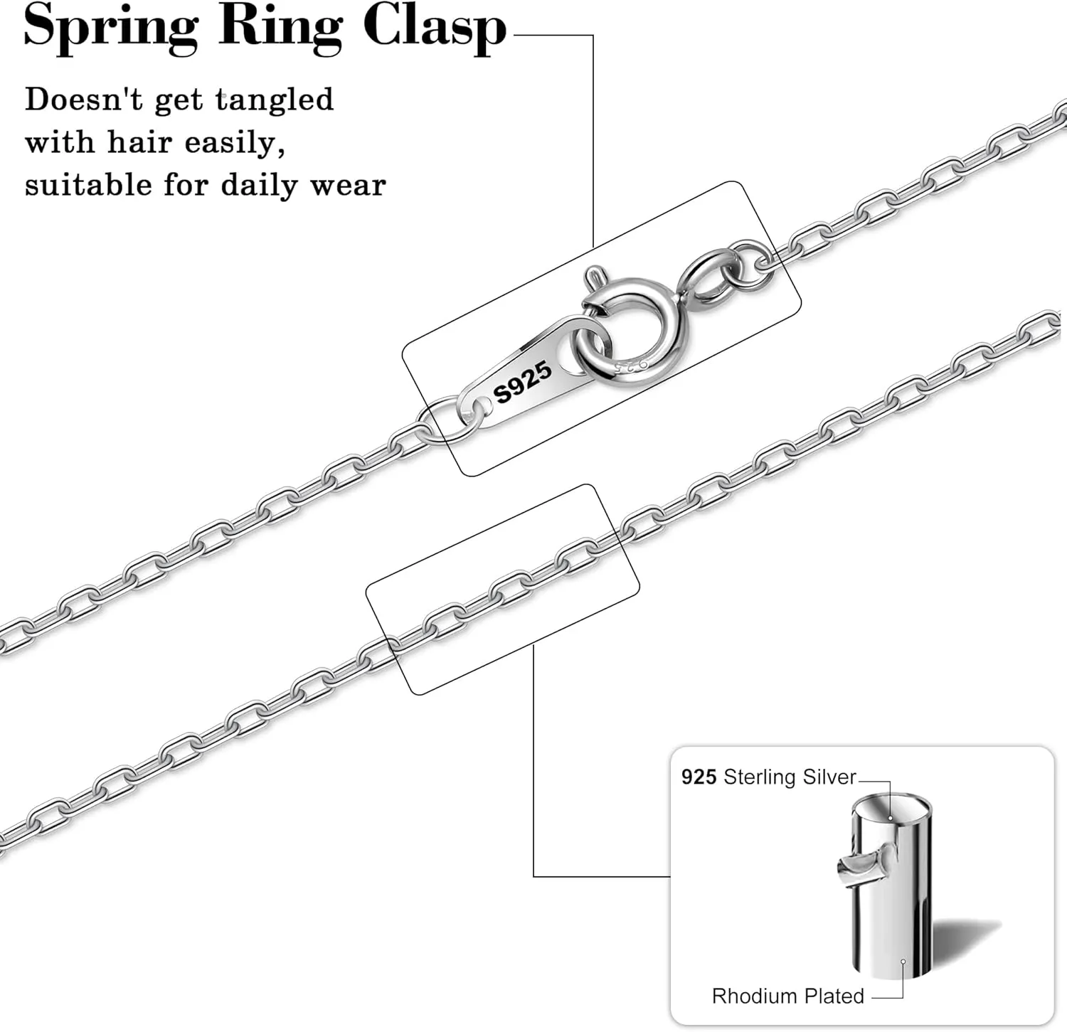 Gacimy 925 Sterling Silver Cable Chain for Women, 1mm 1.3mm 1.5mm 1.8mm Width