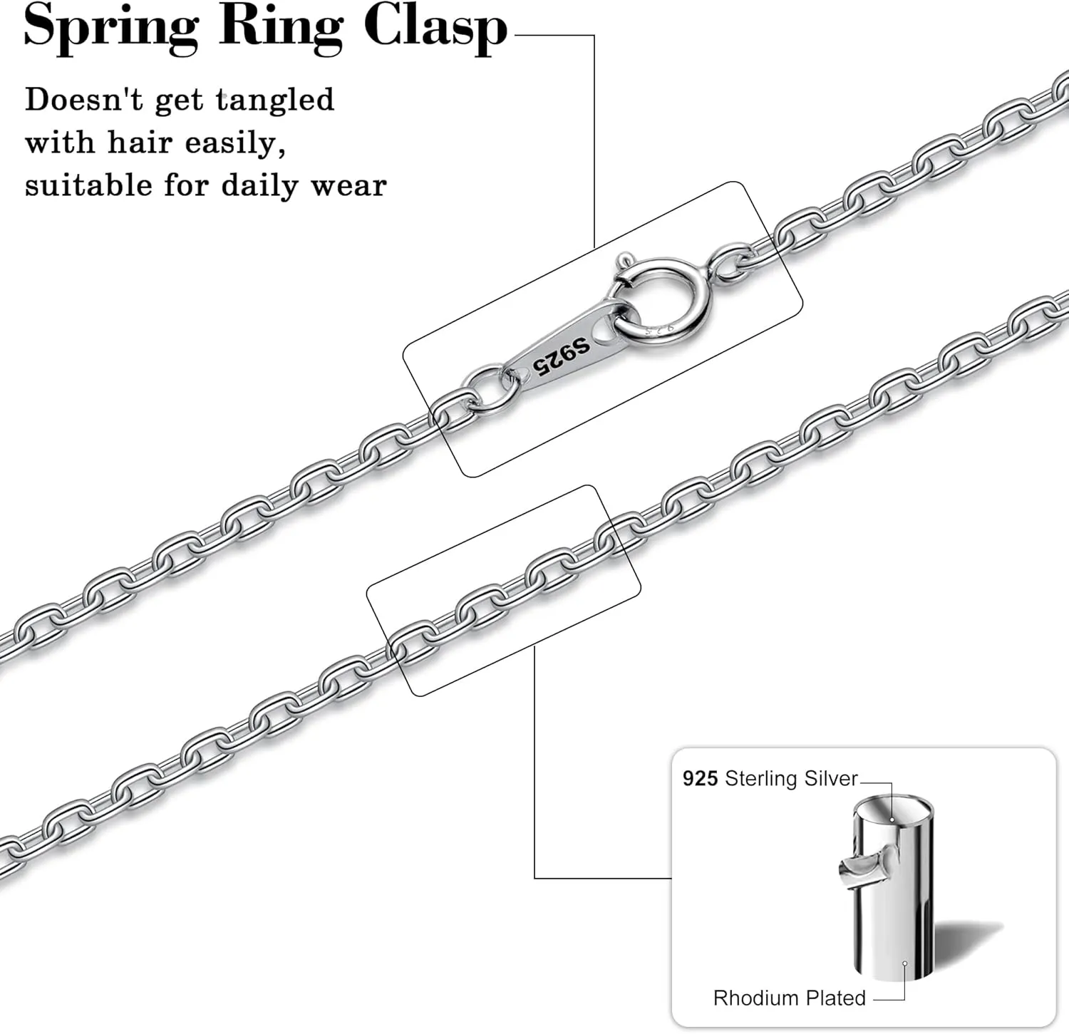 Gacimy 925 Sterling Silver Cable Chain for Women, 1mm 1.3mm 1.5mm 1.8mm Width