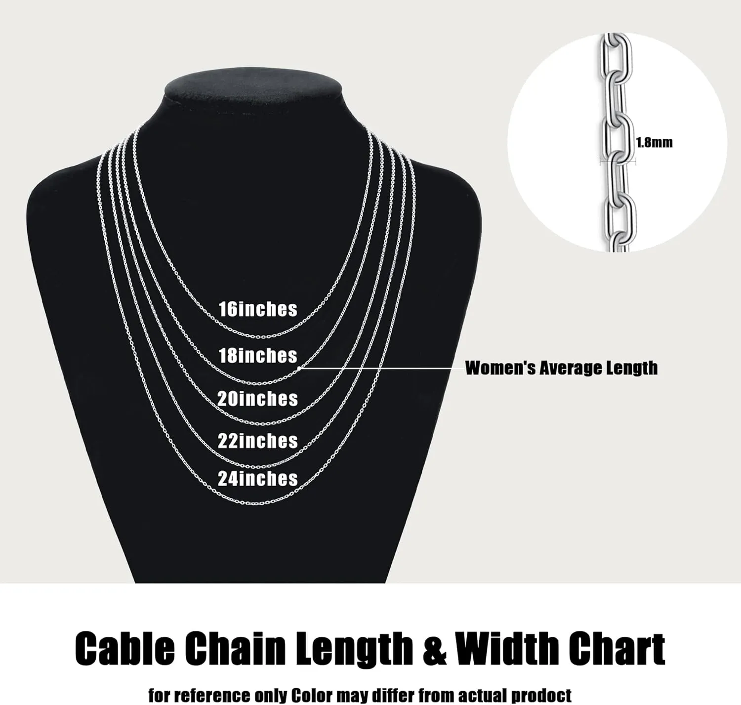 Gacimy 925 Sterling Silver Cable Chain for Women, 1mm 1.3mm 1.5mm 1.8mm Width