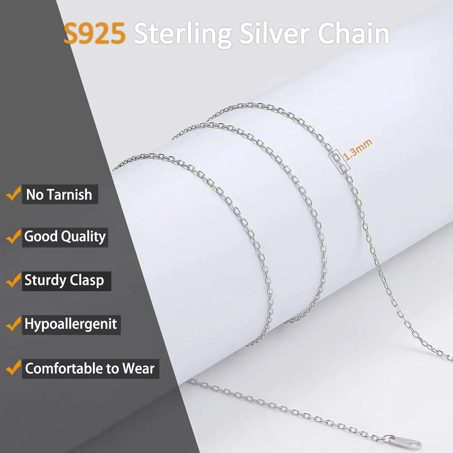 Gacimy 925 Sterling Silver Cable Chain for Women, 1mm 1.3mm 1.5mm 1.8mm Width
