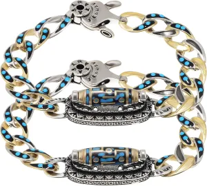 GALPADA 2pcs Turquoise Six-Character Mantra Nine-Eyed Dzi Bead Bracelet, Wrist Bracelets Style Mantra Bracelet Feng Shui Bracelet For Men Women