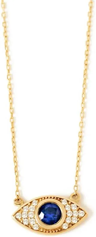 Gelin Diamond and Sapphire Evil Eye Necklace in 14K Solid Gold