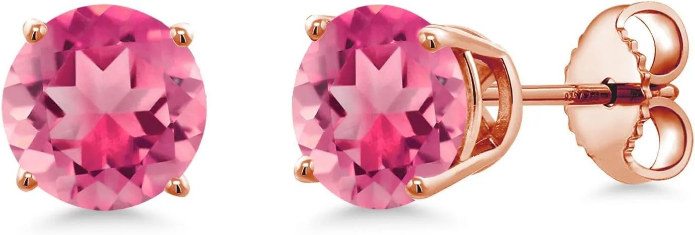 Gem Stone King 18K Rose Gold Plated Silver 6MM Round Gemstone Birthstone Stud Earrings | Rose Gold Earrings For Women Men