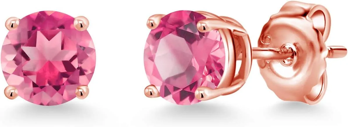 Gem Stone King 18K Rose Gold Plated Silver 6MM Round Gemstone Birthstone Stud Earrings | Rose Gold Earrings For Women Men