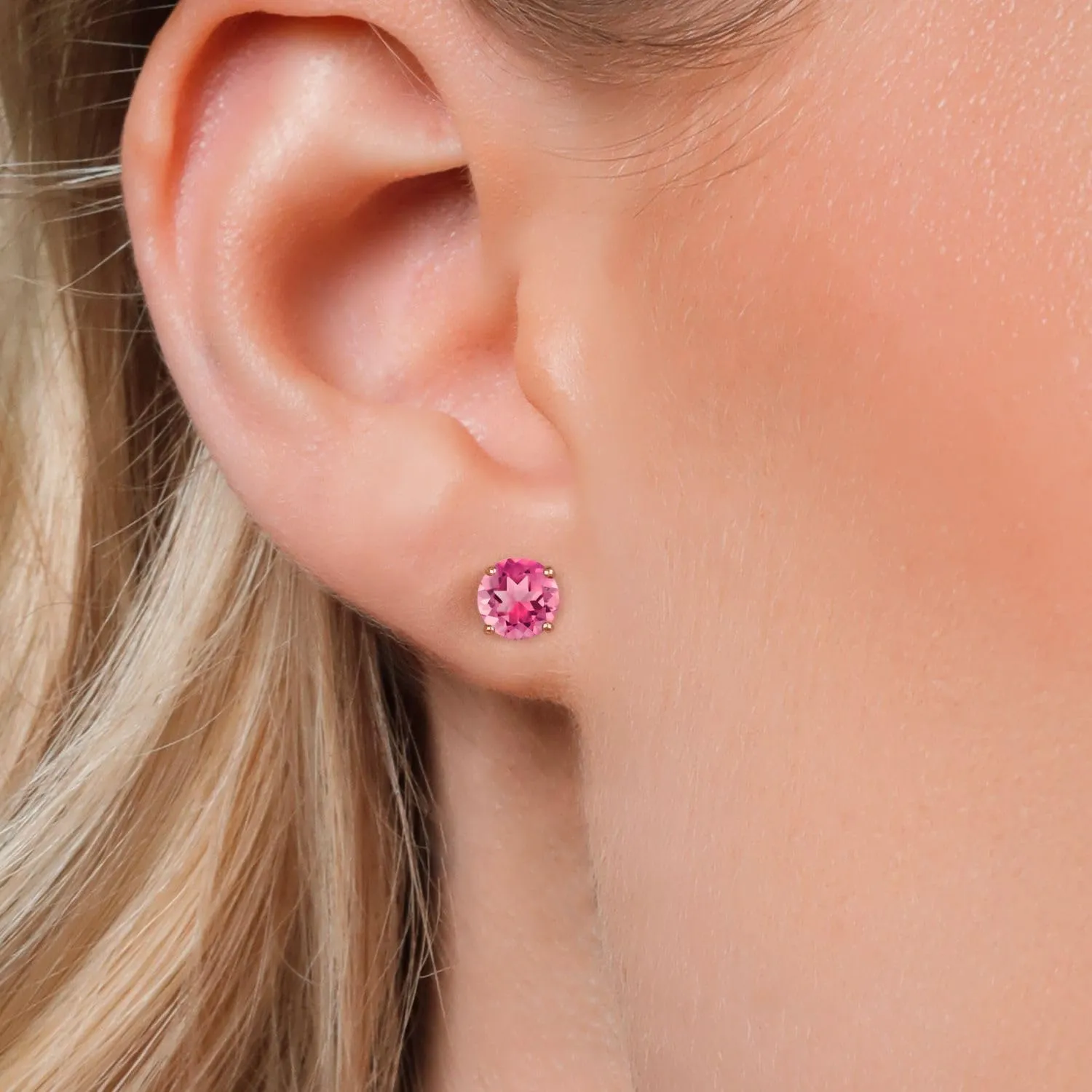 Gem Stone King 18K Rose Gold Plated Silver 6MM Round Gemstone Birthstone Stud Earrings | Rose Gold Earrings For Women Men
