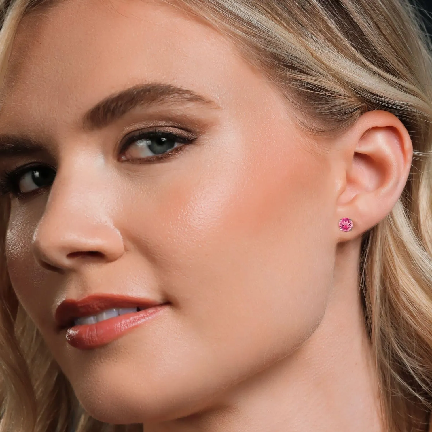 Gem Stone King 18K Rose Gold Plated Silver 6MM Round Gemstone Birthstone Stud Earrings | Rose Gold Earrings For Women Men