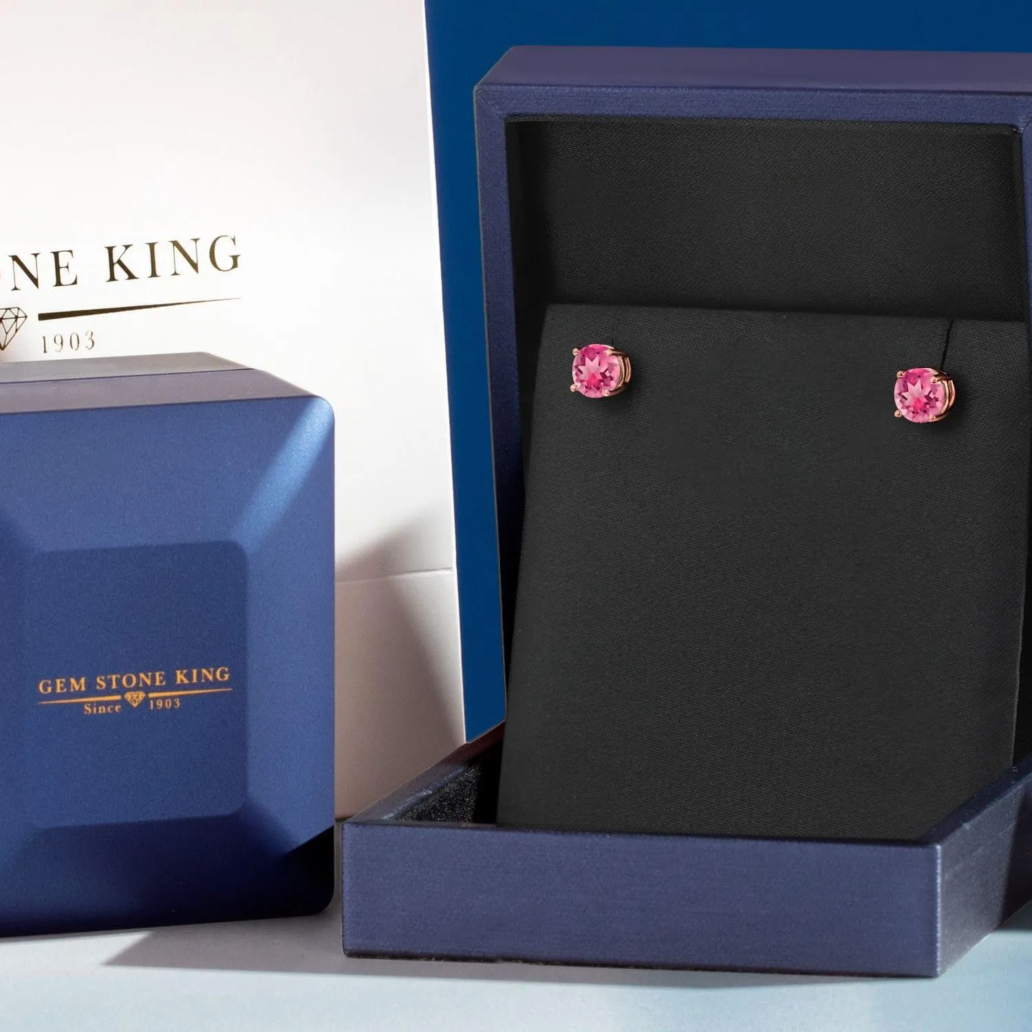 Gem Stone King 18K Rose Gold Plated Silver 6MM Round Gemstone Birthstone Stud Earrings | Rose Gold Earrings For Women Men