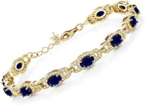 Gem Stone King 18K Yellow Gold Plated Silver Oval Gemstone Birthstone Tennis Bracelet For Women | Oval 6X4MM | 7 Inch With 1 Inch Extender | Fine Jewelry Gifts for Her Mom Women Wife