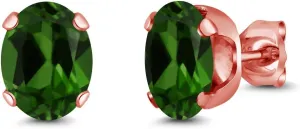 Gem Stone King 2.40 Cttw Green Chrome Diopside 18K Rose Gold Plated Silver Stud Earrings For Women | Gemstone Birthstone | Oval 8X6MM