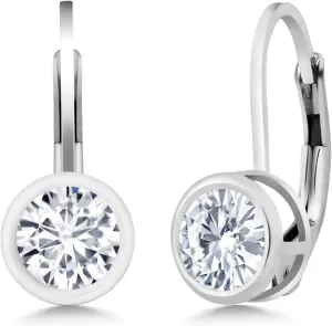 Gem Stone King 925 Sterling Silver White Lab Grown Diamond Dangle Earrings For Women (1.00 Cttw, Round 5MM)