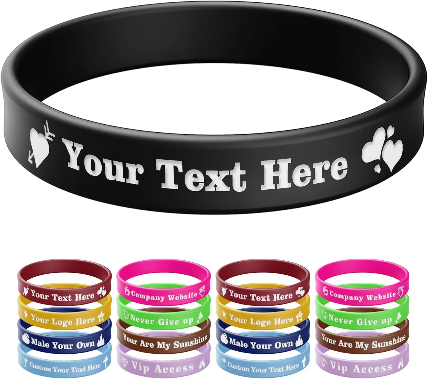 Generic 1/2"" Custom Rubber Bracelets Logo/Message Personalized Silicone Wristbands Bulk for Promotions Events Customized Rubber Bracelet Motivation Fundraisers Awareness Adults Teen