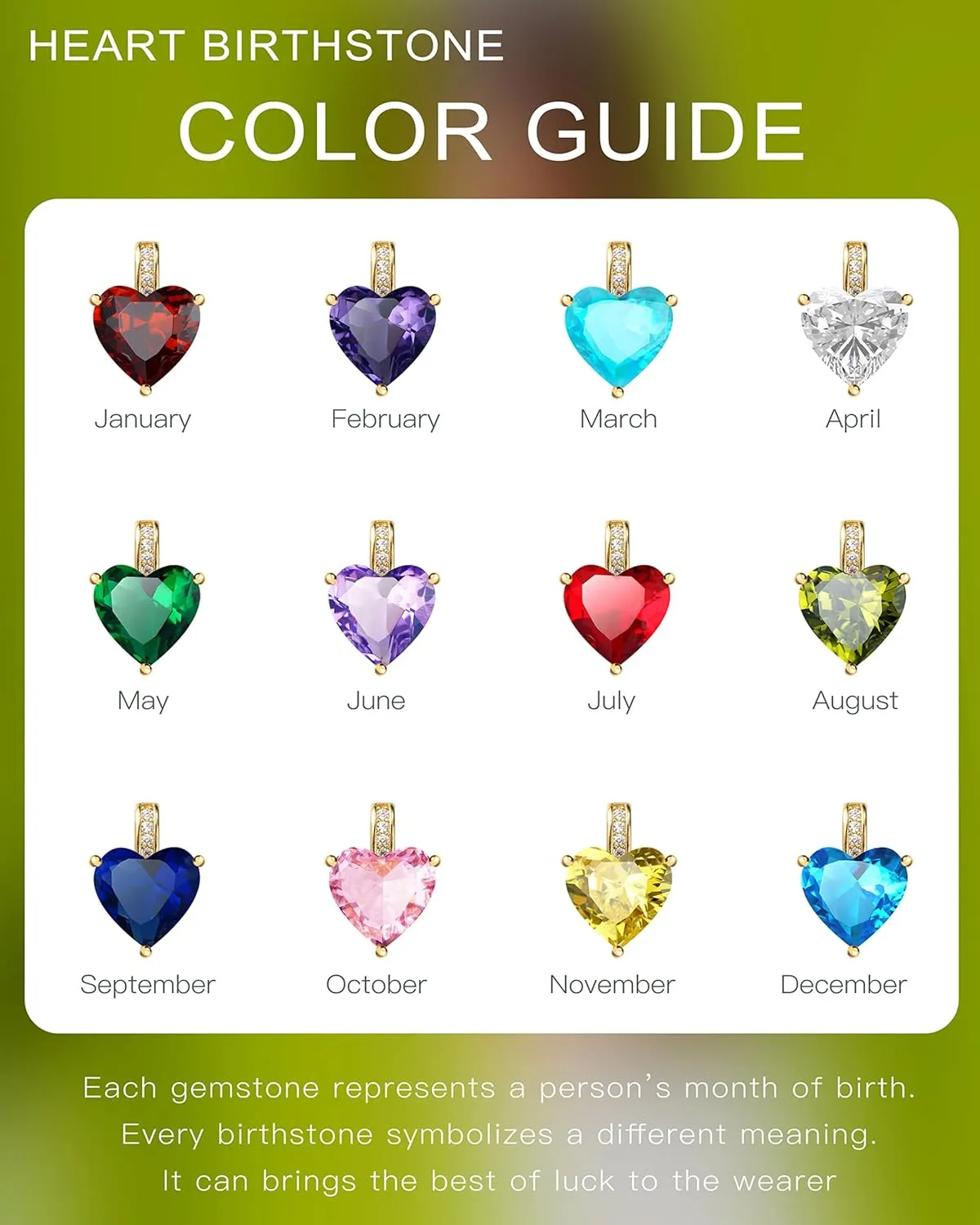 Genuine Birthstone Necklace for Women, Heart Love Necklace, Birthday Gifts for Her